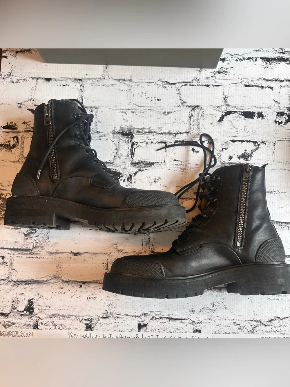All Saints Mudfox Black Leather Lace-Up Combat Boots with Side Zipper